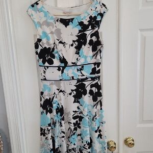 Floral Print Dress in Black, White, and Blue